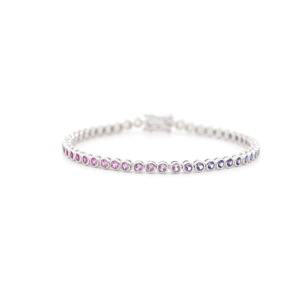Ready to Ship 10K White Gold 2.2mm Fancy-Color Round Gemstone Bezel Basket Tennis Bracelet - FIORESE JEWELRY