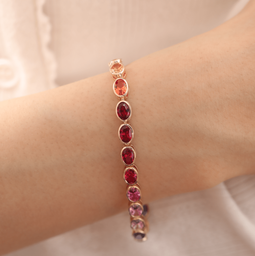 Ready to Ship Fancy - Color Oval Gemstone Bezel Tennis Bracelet - FIORESE JEWELRY