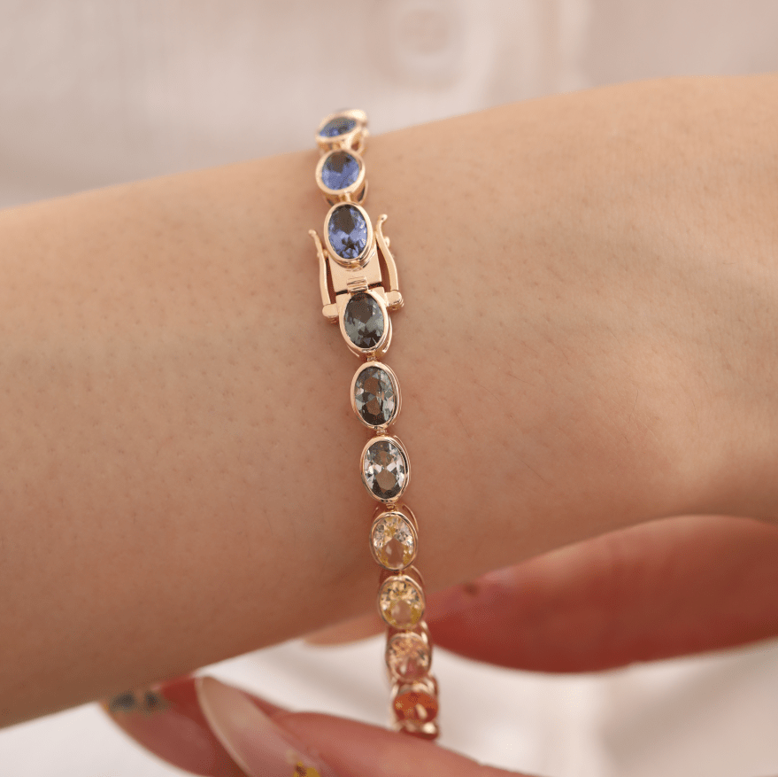 Ready to Ship Fancy - Color Oval Gemstone Bezel Tennis Bracelet - FIORESE JEWELRY