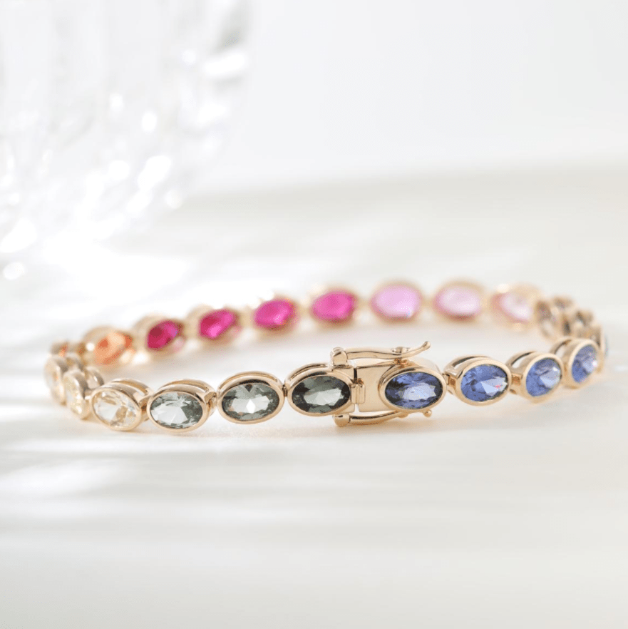 Ready to Ship Fancy - Color Oval Gemstone Bezel Tennis Bracelet - FIORESE JEWELRY