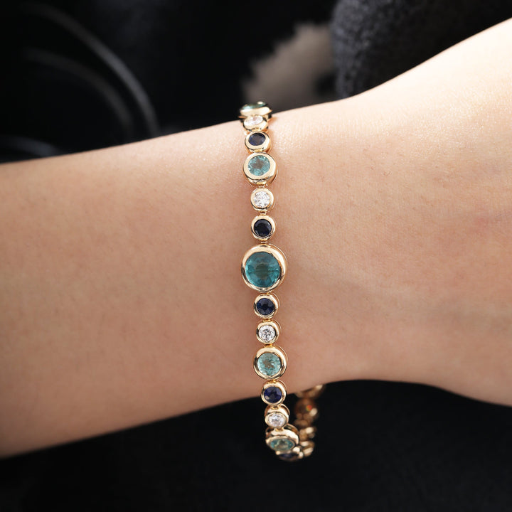 Ready to Ship Fancy - Color Round Gemstone Bezel Bracelet with Graduated Sizes and Dreamy Bubble - Inspired Design - FIORESE JEWELRY