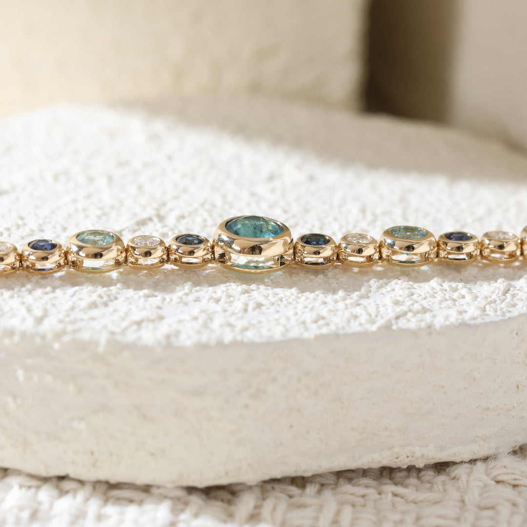 Ready to Ship Fancy - Color Round Gemstone Bezel Bracelet with Graduated Sizes and Dreamy Bubble - Inspired Design - FIORESE JEWELRY