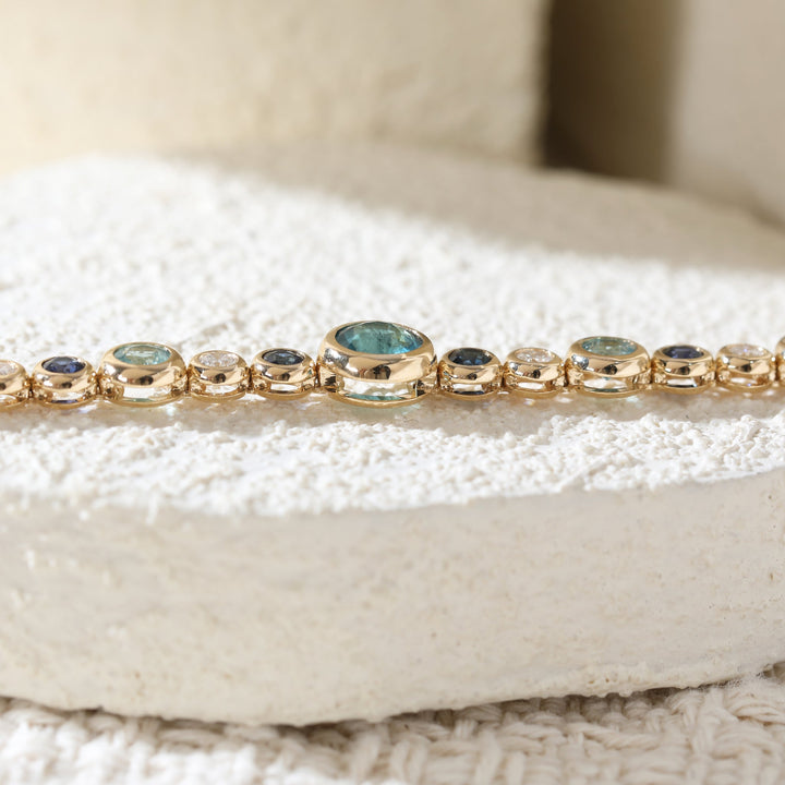 Ready to Ship Fancy - Color Round Gemstone Bezel Bracelet with Graduated Sizes and Dreamy Bubble - Inspired Design - FIORESE JEWELRY