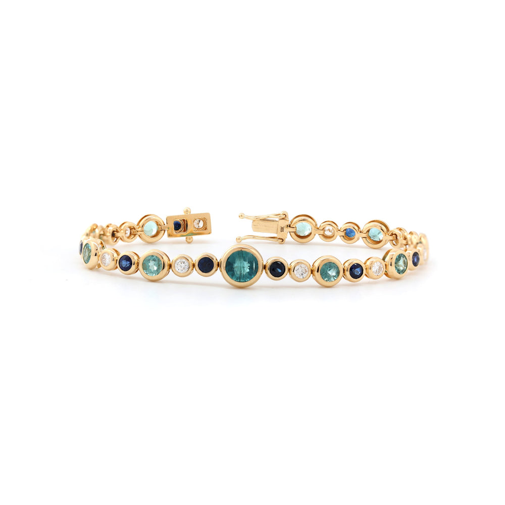 Ready to Ship Fancy - Color Round Gemstone Bezel Bracelet with Graduated Sizes and Dreamy Bubble - Inspired Design - FIORESE JEWELRY