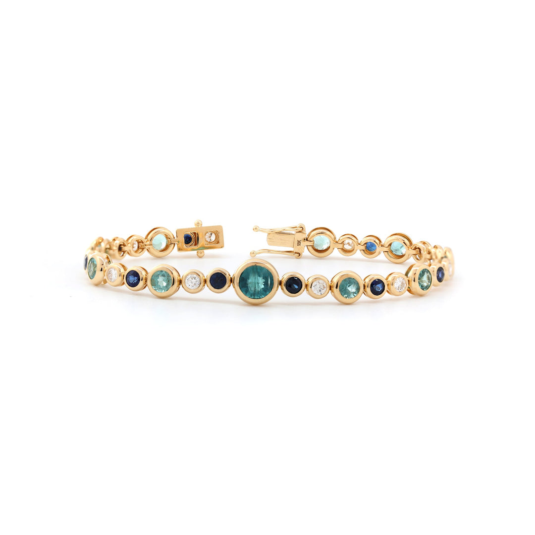 Ready to Ship Fancy - Color Round Gemstone Bezel Bracelet with Graduated Sizes and Dreamy Bubble - Inspired Design - FIORESE JEWELRY