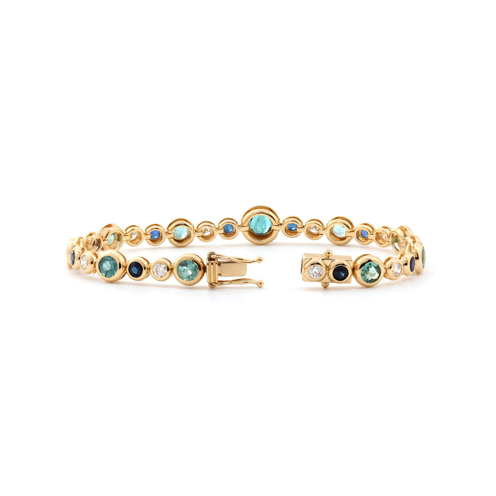 Ready to Ship Fancy - Color Round Gemstone Bezel Bracelet with Graduated Sizes and Dreamy Bubble - Inspired Design - FIORESE JEWELRY