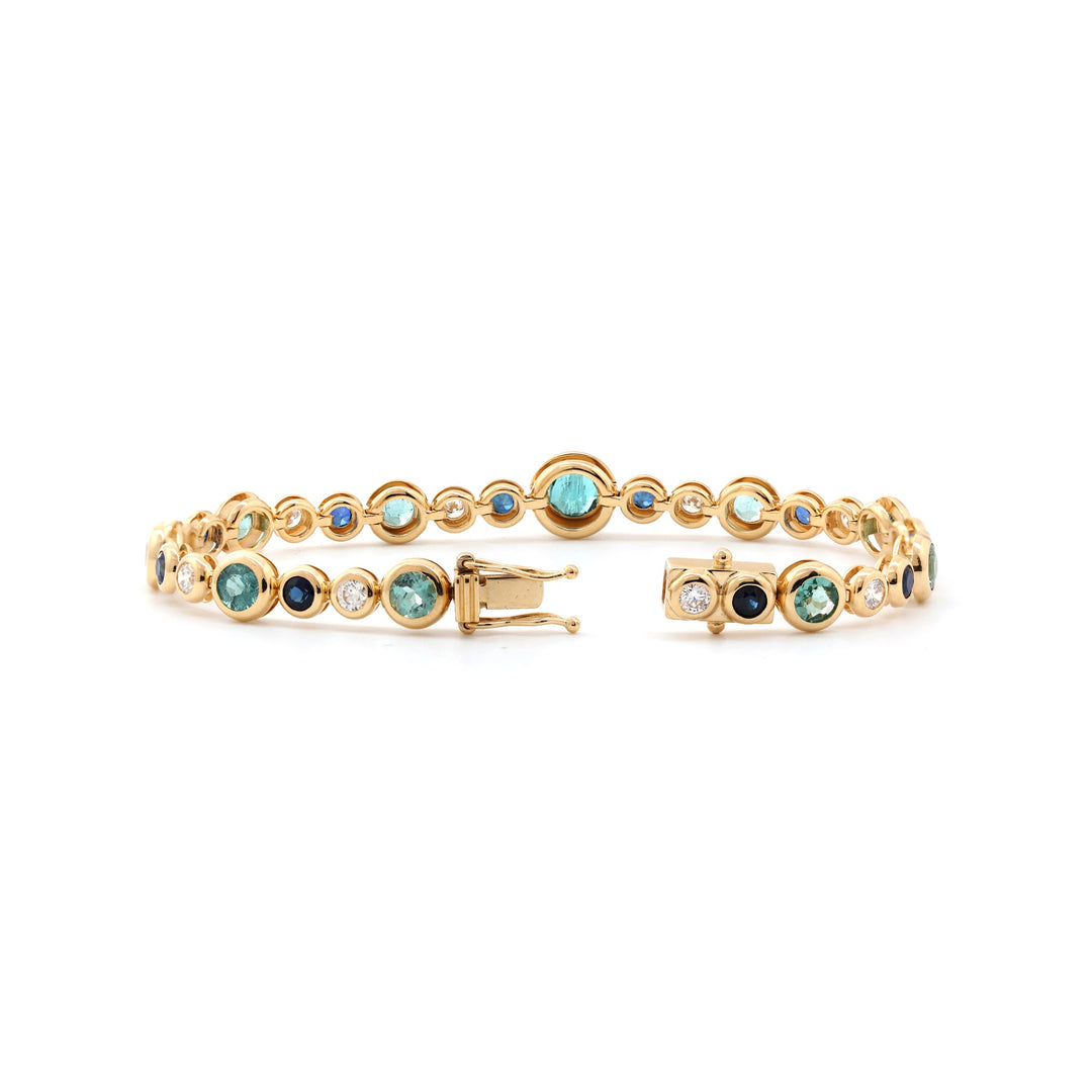 Ready to Ship Fancy - Color Round Gemstone Bezel Bracelet with Graduated Sizes and Dreamy Bubble - Inspired Design - FIORESE JEWELRY
