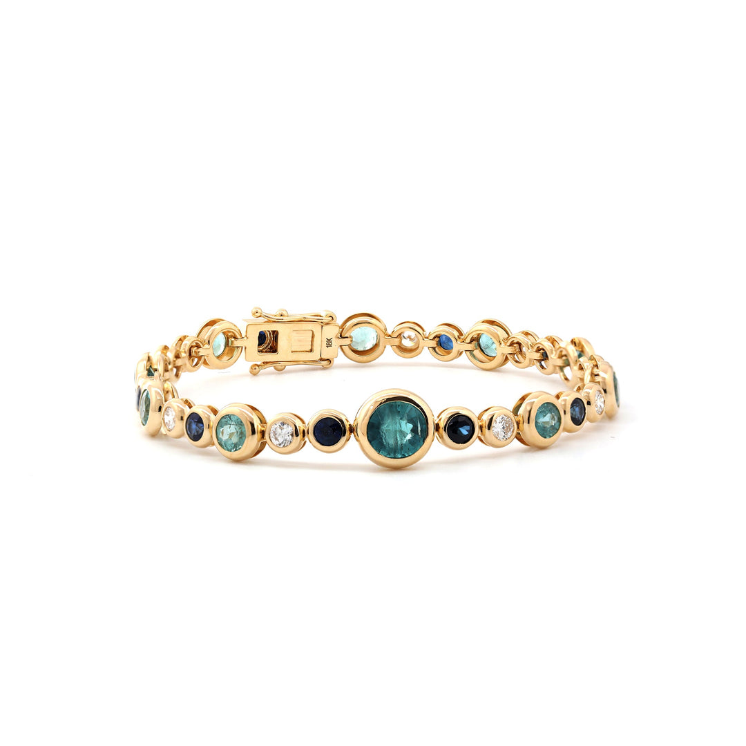 Ready to Ship Fancy - Color Round Gemstone Bezel Bracelet with Graduated Sizes and Dreamy Bubble - Inspired Design - FIORESE JEWELRY