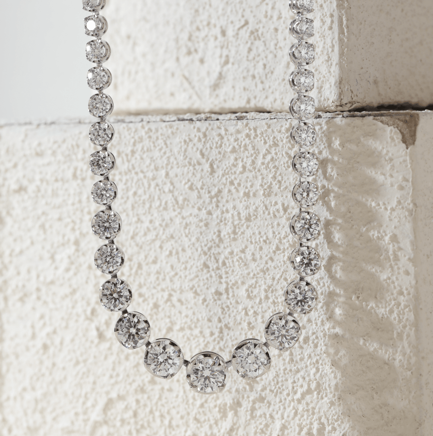 Ready to Ship Graduated Round Brilliant Lab Diamond 4 Claw Prong Crown Setting Tennis Necklace - FIORESE JEWELRY