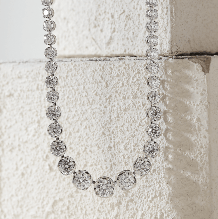 Ready to Ship Graduated Round Brilliant Lab Diamond 4 Claw Prong Crown Setting Tennis Necklace - FIORESE JEWELRY