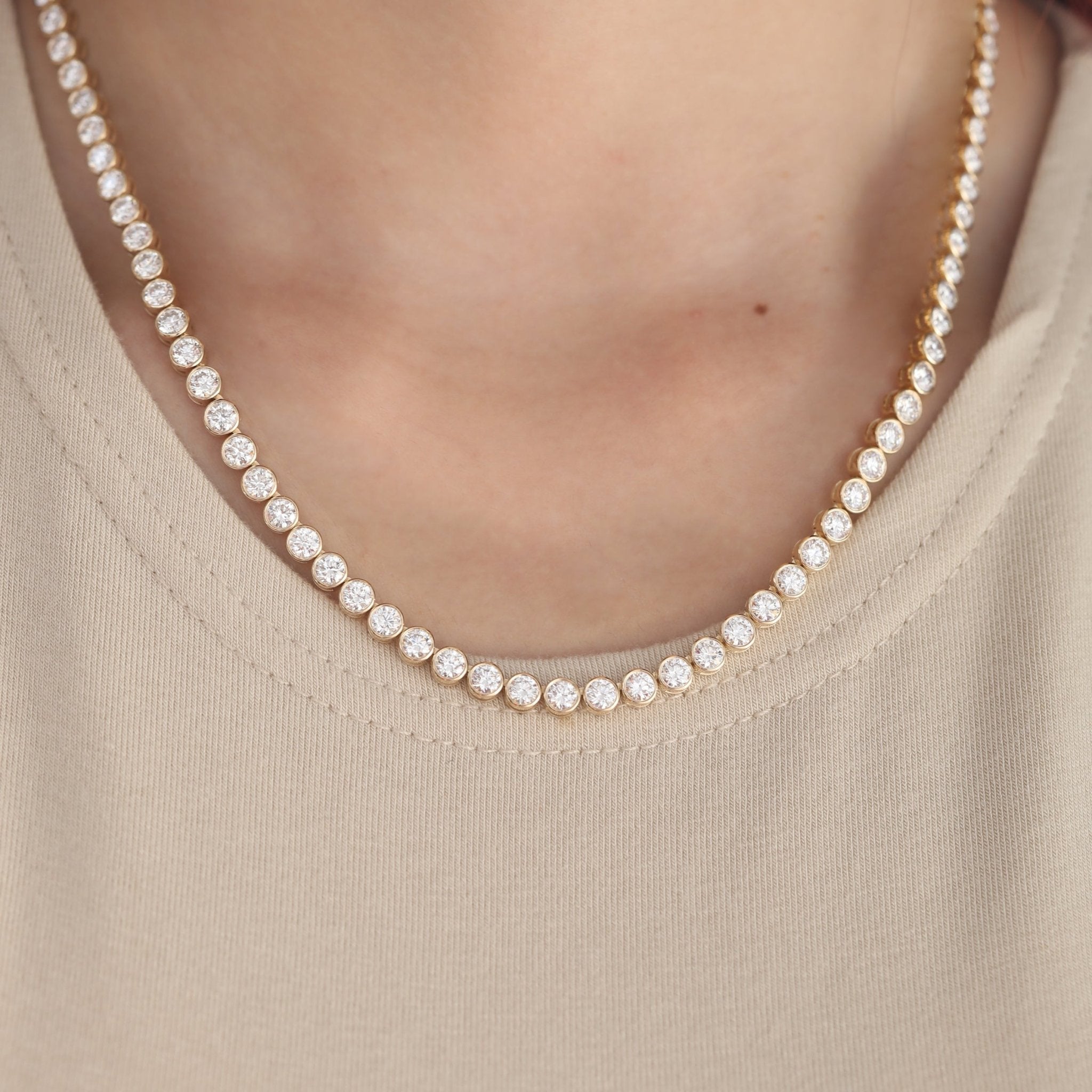 Ready to Ship Graduated Round Brilliant Lab Diamond Bezel Tennis Necklace - FIORESE JEWELRY