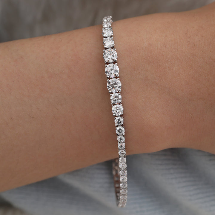 Ready to Ship Round Lab Diamond Four Prong Basket Tennis Bracelet with Graduated Sizes Design - FIORESE JEWELRY