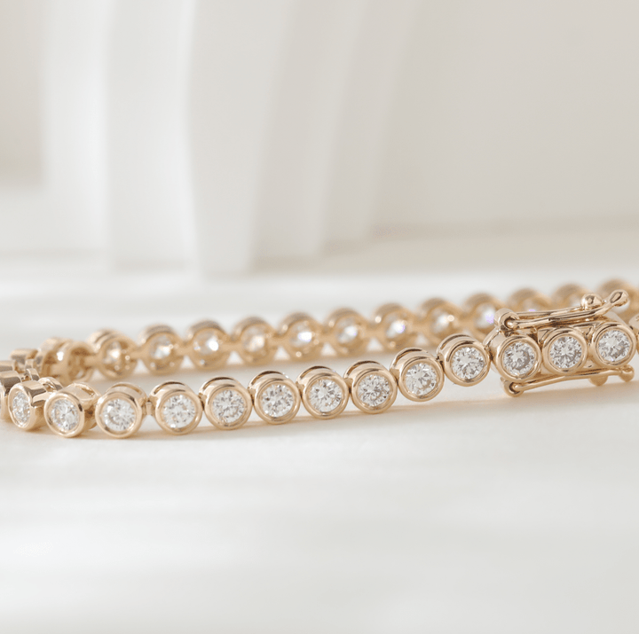 Ready to Ship Round Lab Dimaond Bezel Basket Tennis Bracelet - FIORESE JEWELRY