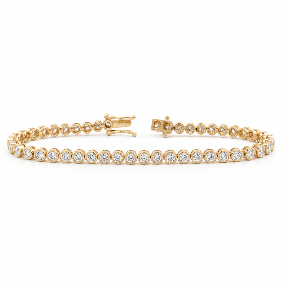 Ready to Ship Round Lab Dimaond Bezel Basket Tennis Bracelet - FIORESE JEWELRY
