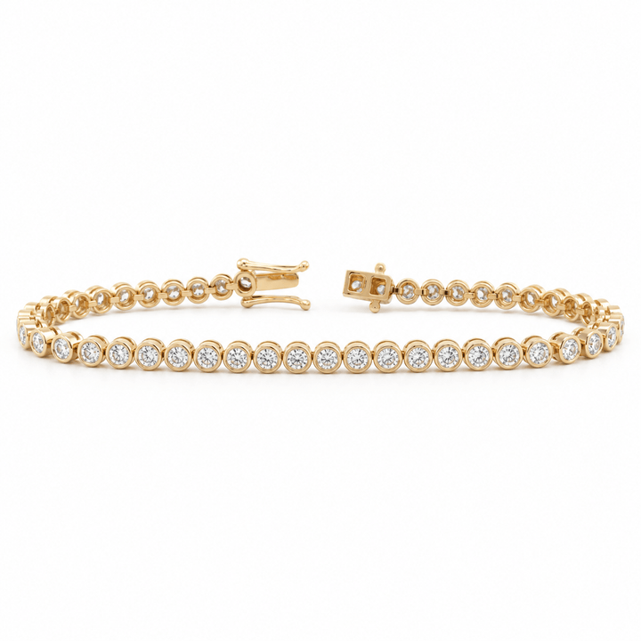 Ready to Ship Round Lab Dimaond Bezel Basket Tennis Bracelet - FIORESE JEWELRY