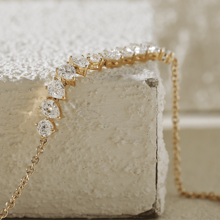 Round and Pear - Shaped Lab Diamond Chain Bracelet in Prong Basket Setting - FIORESE JEWELRY