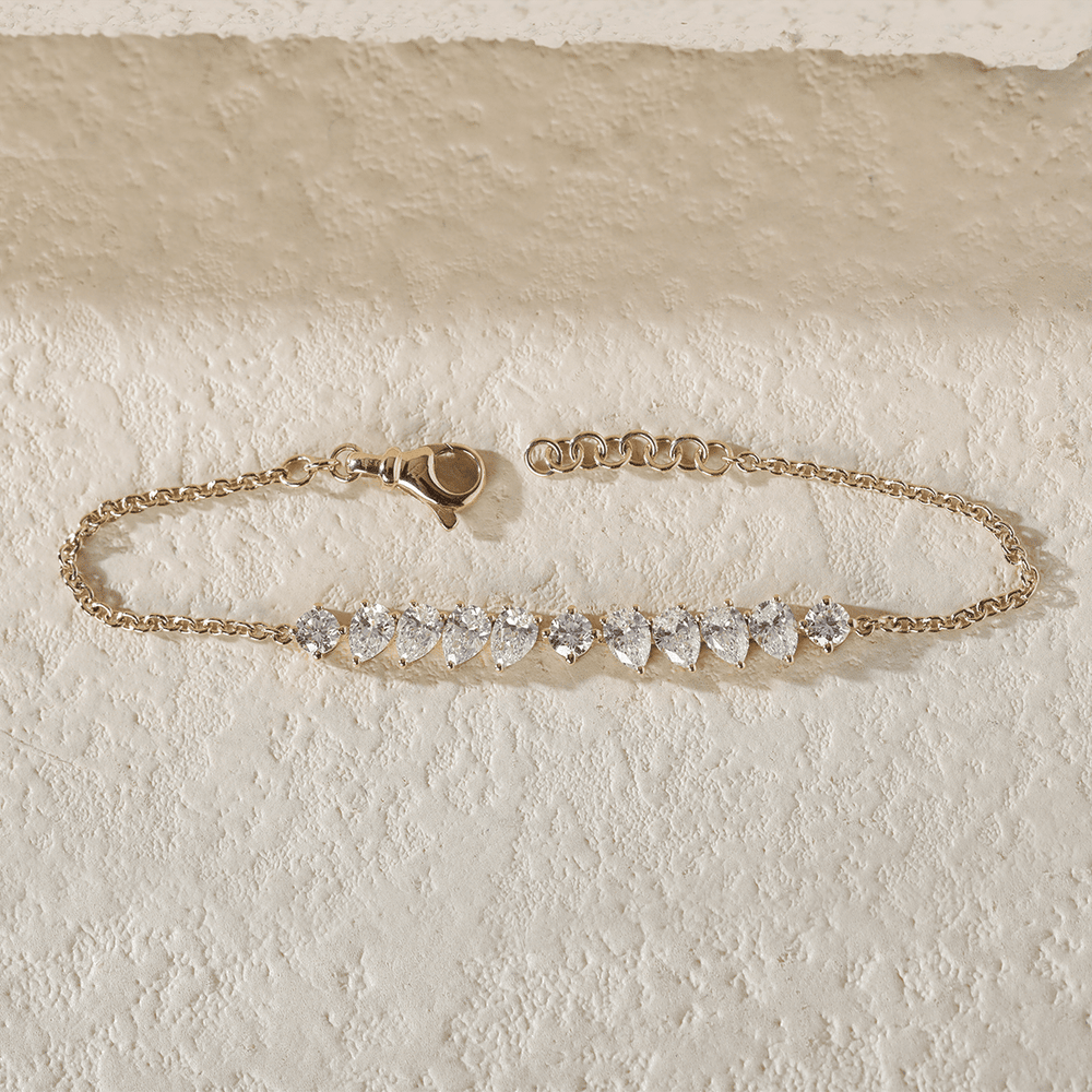 Round and Pear - Shaped Lab Diamond Chain Bracelet in Prong Basket Setting - FIORESE JEWELRY