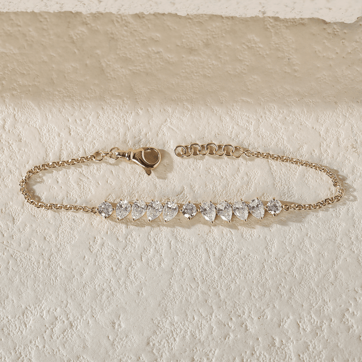 Round and Pear - Shaped Lab Diamond Chain Bracelet in Prong Basket Setting - FIORESE JEWELRY