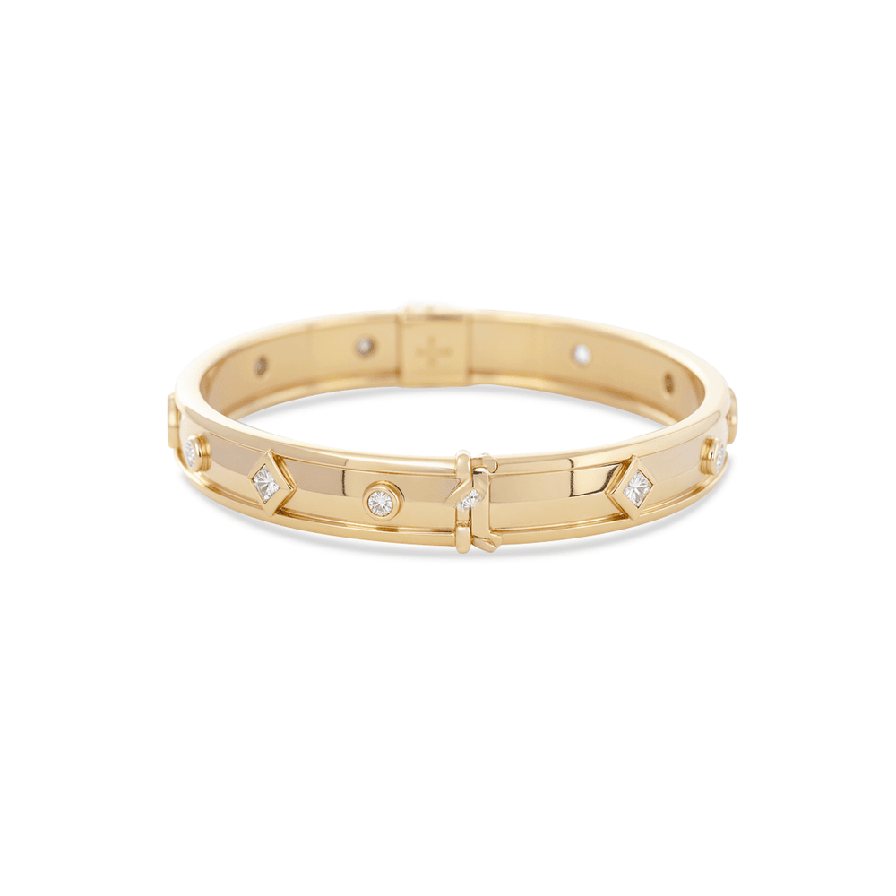 Round and Princess Cut Lab Diamond Bezel - Set Bangle Bracelet - FIORESE JEWELRY