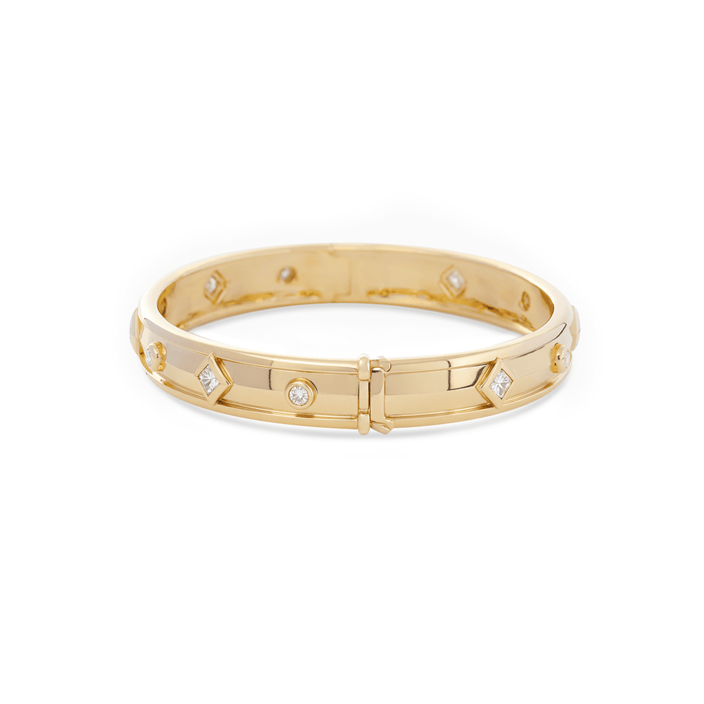 Round and Princess Cut Lab Diamond Bezel - Set Bangle Bracelet - FIORESE JEWELRY