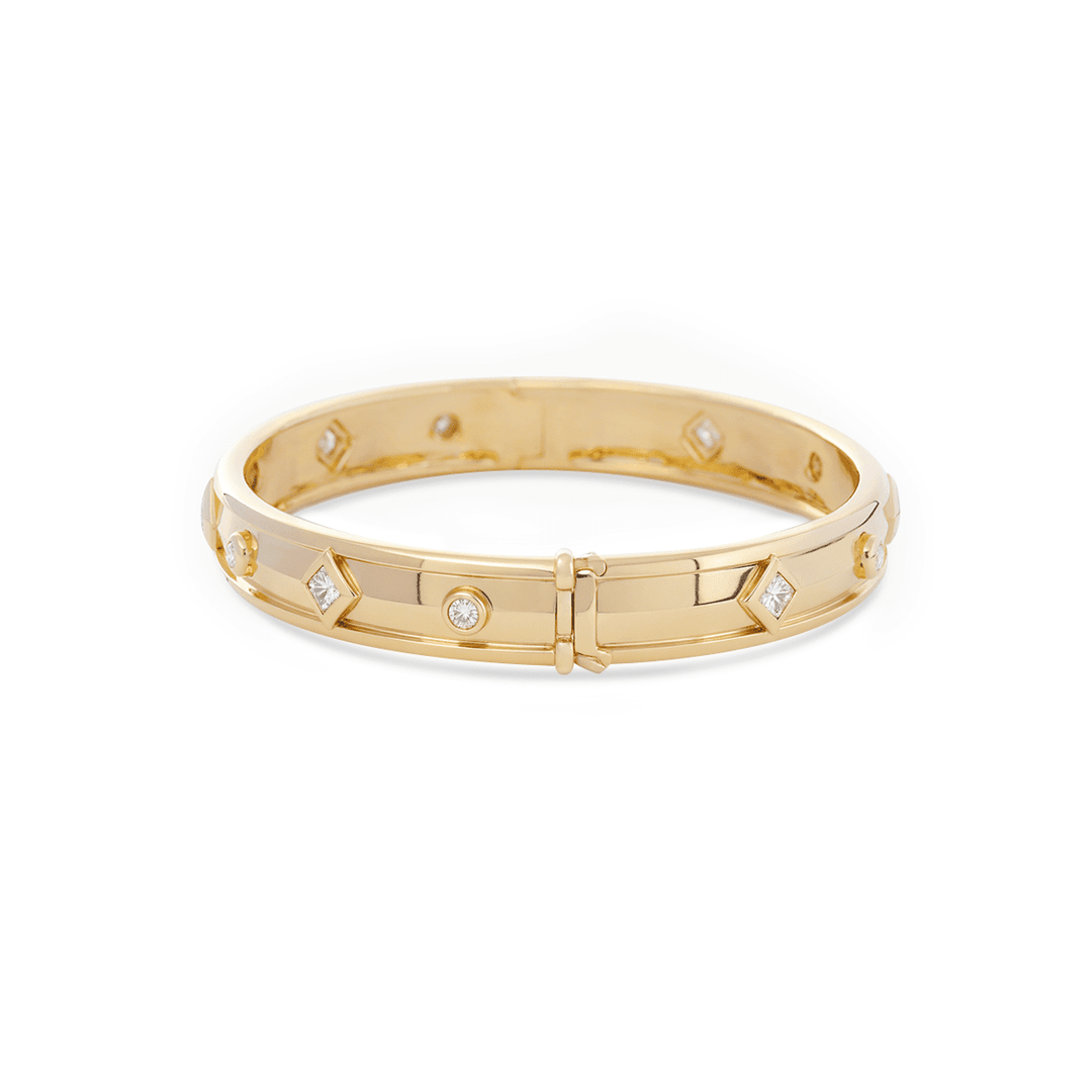 Round and Princess Cut Lab Diamond Bezel - Set Bangle Bracelet - FIORESE JEWELRY