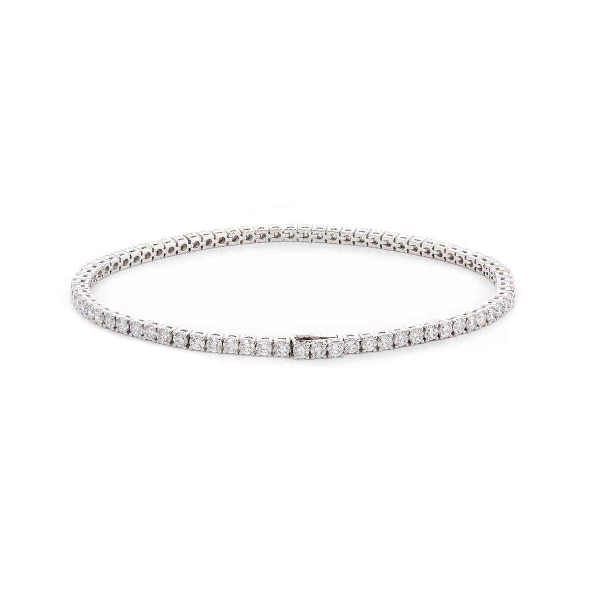 Round Brilliant Cut Diamond 4 - Prong Basket Tennis Bracelet with Single - Side Box Clasp - FIORESE JEWELRY