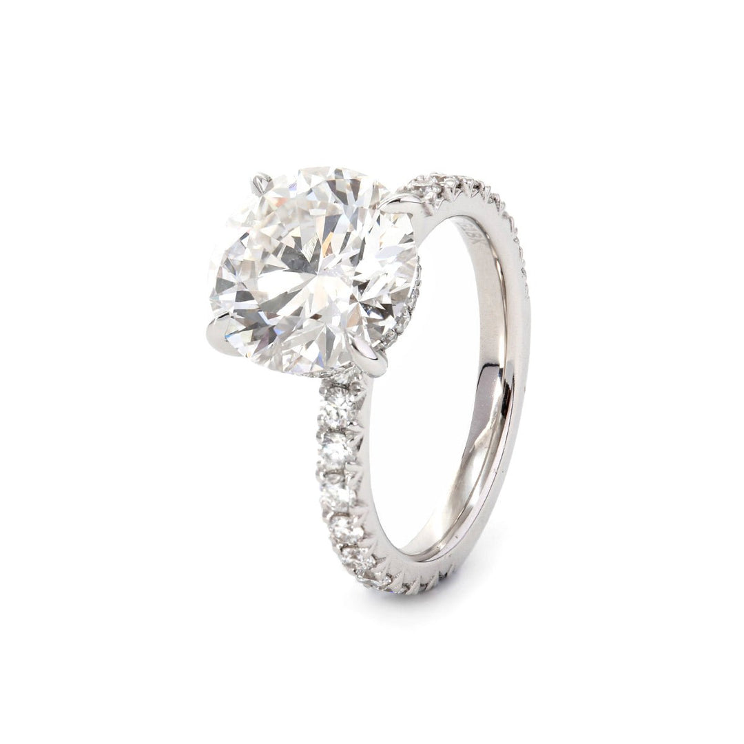 Round Brilliant Cut Lab Diamond 4 - Claw Hidden Halo Bridal Set – Engagement Ring with French Pavé Band - FIORESE JEWELRY