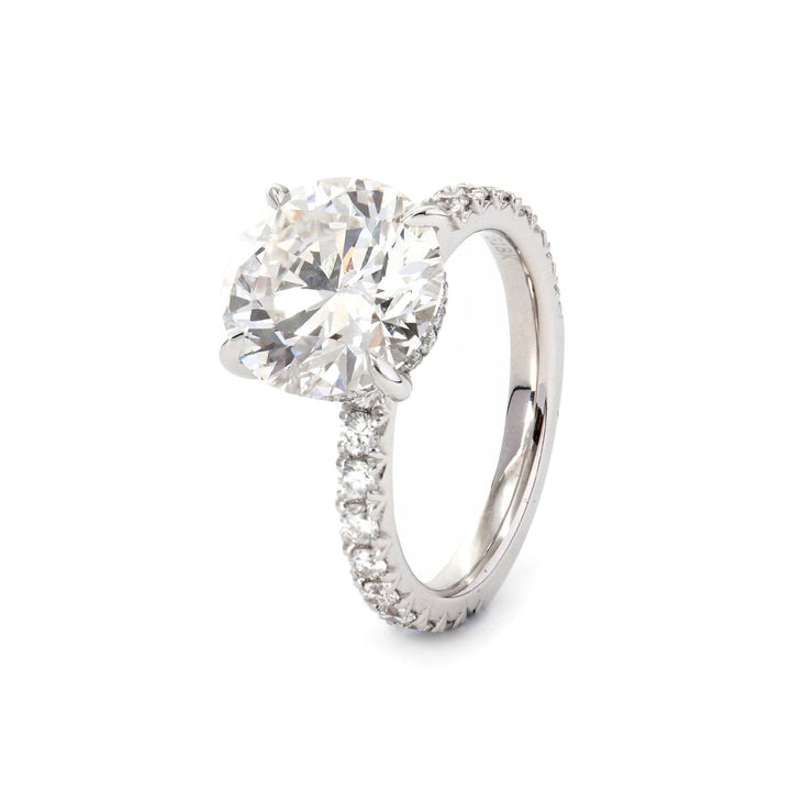 Round Brilliant Cut Lab Diamond 4 - Claw Hidden Halo Bridal Set – Engagement Ring with French Pavé Band - FIORESE JEWELRY