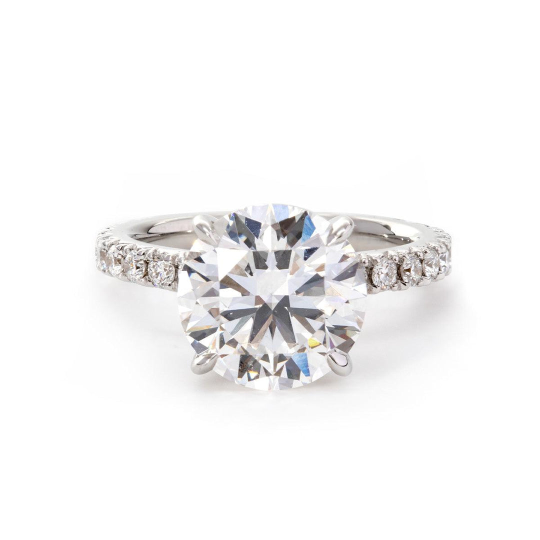 Round Brilliant Cut Lab Diamond 4 - Claw Hidden Halo Bridal Set – Engagement Ring with French Pavé Band - FIORESE JEWELRY