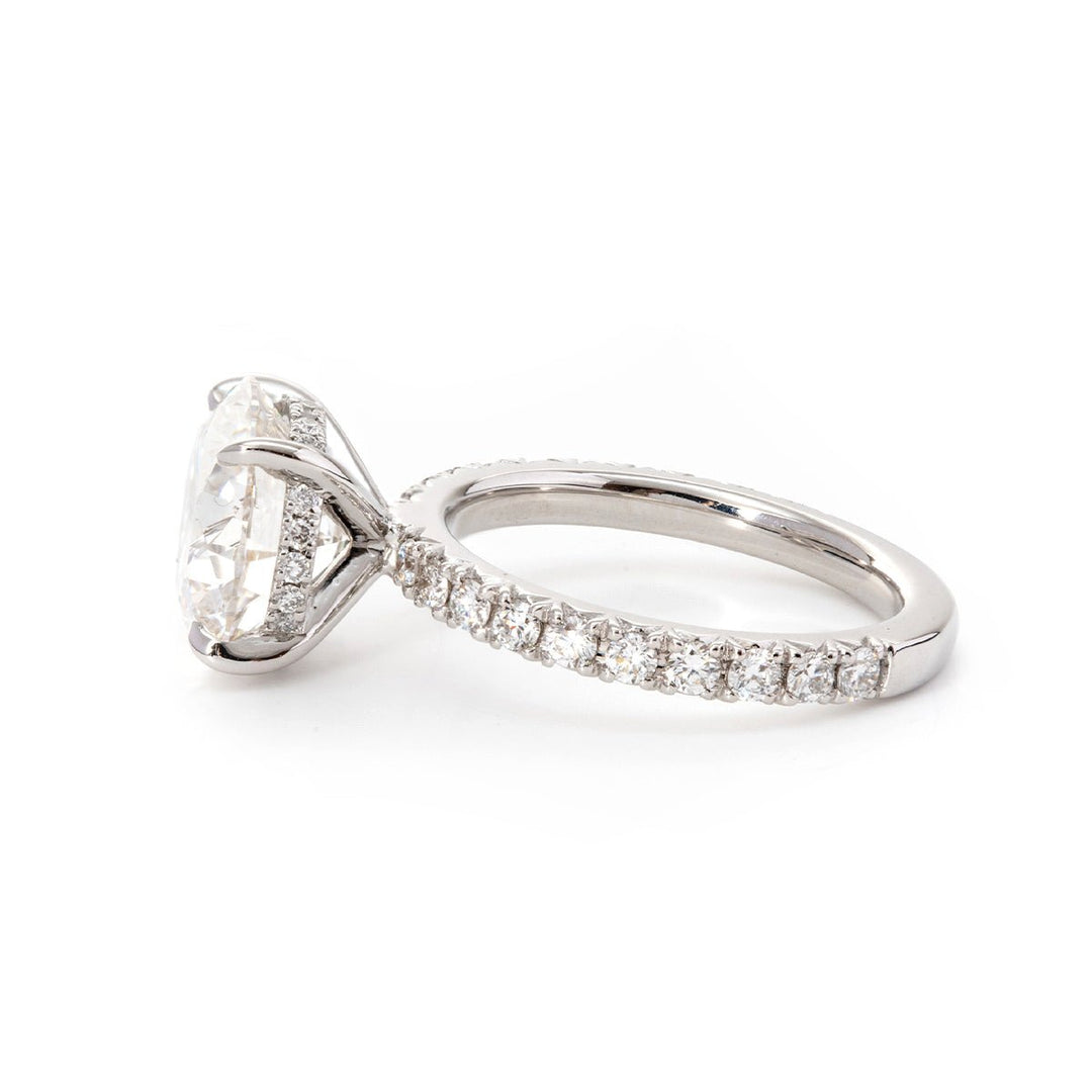 Round Brilliant Cut Lab Diamond 4 - Claw Hidden Halo Bridal Set – Engagement Ring with French Pavé Band - FIORESE JEWELRY