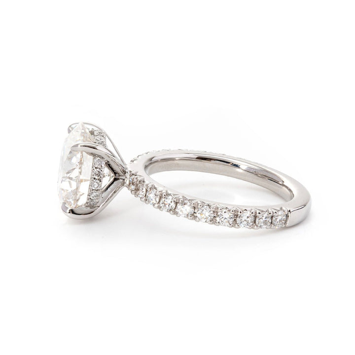 Round Brilliant Cut Lab Diamond 4 - Claw Hidden Halo Bridal Set – Engagement Ring with French Pavé Band - FIORESE JEWELRY