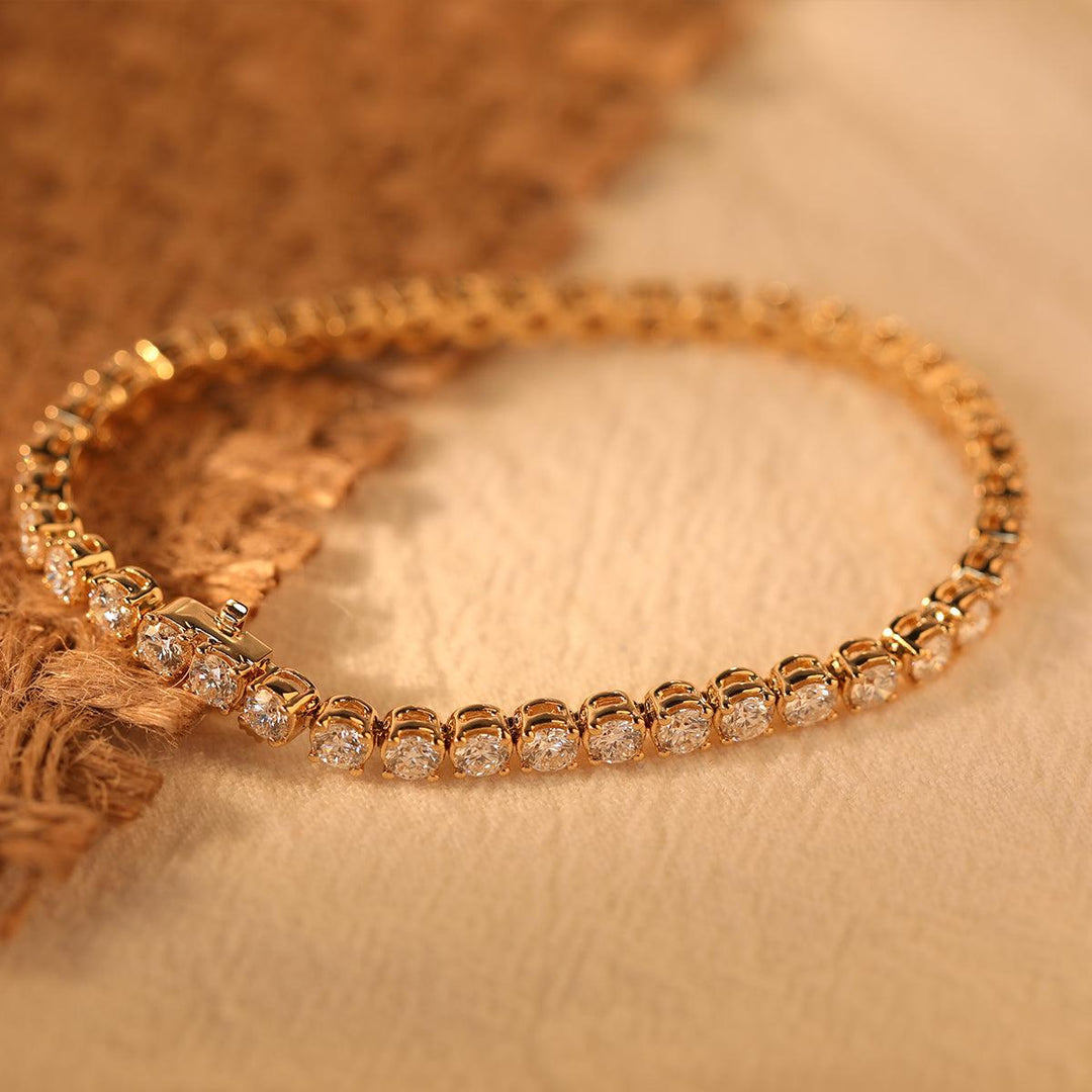 Round Brilliant Cut Lab Diamond 4 - Prong Rounded Basket Tennis Bracelet with Box Clasp - FIORESE JEWELRY