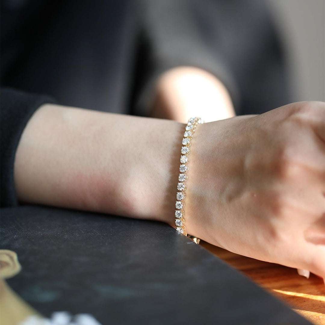 Round Brilliant Cut Lab Diamond 4 - Prong Rounded Basket Tennis Bracelet with Box Clasp - FIORESE JEWELRY