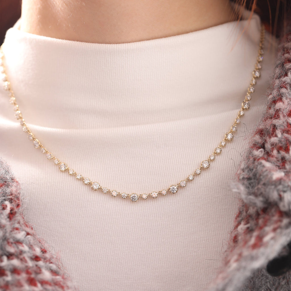 Round Brilliant-Cut Lab Diamond 8-Claw Dome-Back Station Necklace with Adjustable Chain - FIORESE JEWELRY
