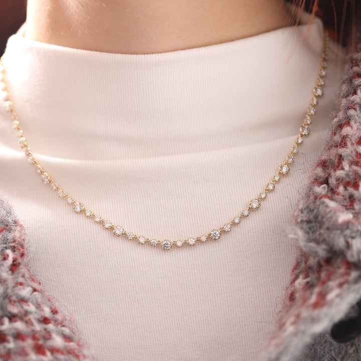 Round Brilliant-Cut Lab Diamond 8-Claw Dome-Back Station Necklace with Adjustable Chain - FIORESE JEWELRY