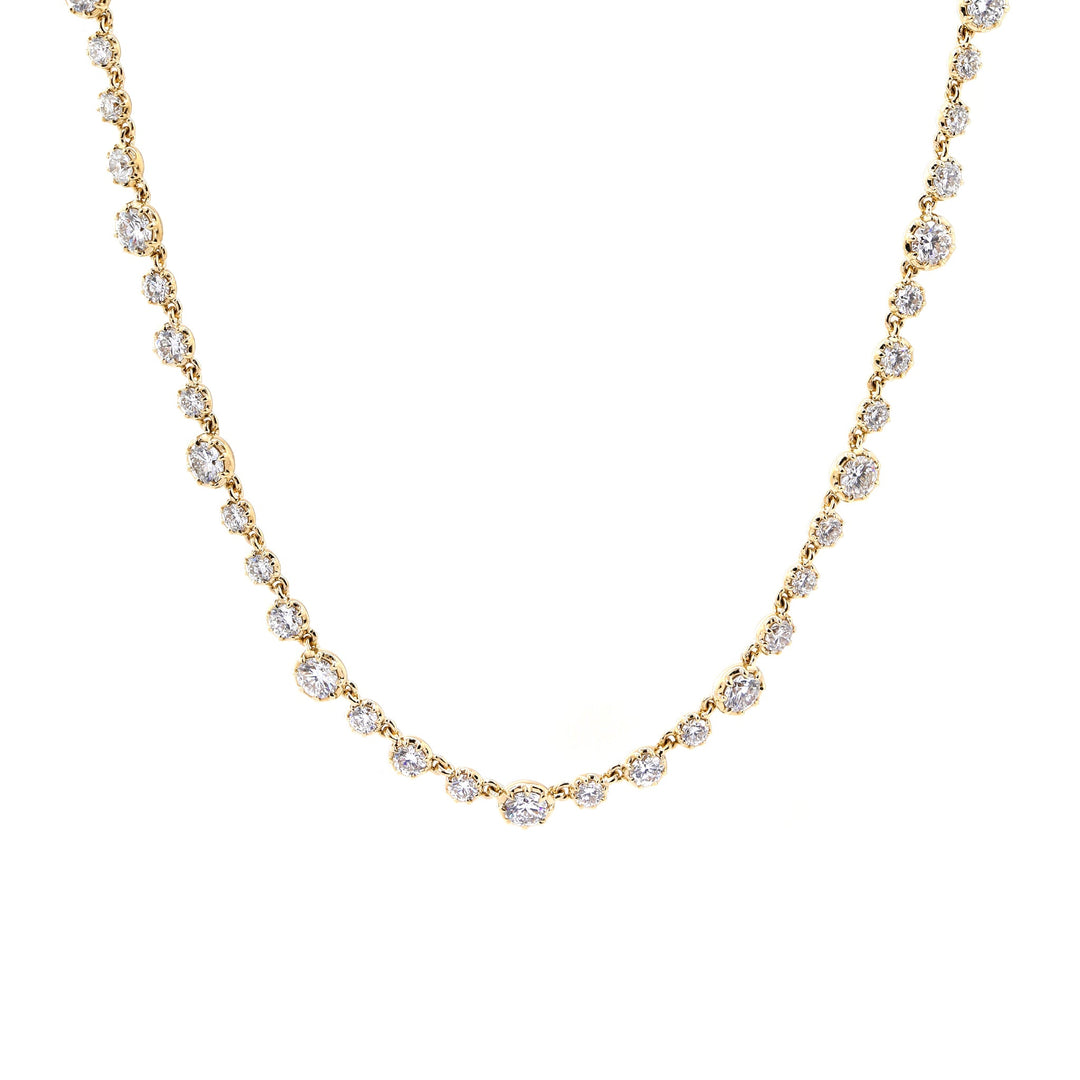 Round Brilliant-Cut Lab Diamond 8-Claw Dome-Back Station Necklace with Adjustable Chain - FIORESE JEWELRY