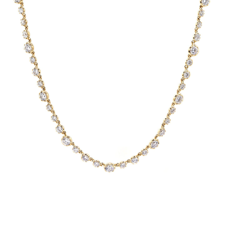 Round Brilliant-Cut Lab Diamond 8-Claw Dome-Back Station Necklace with Adjustable Chain - FIORESE JEWELRY