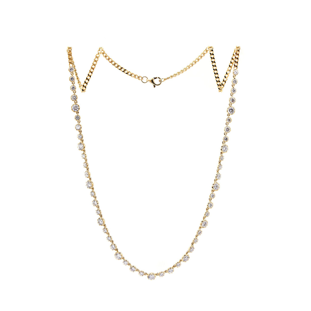 Round Brilliant-Cut Lab Diamond 8-Claw Dome-Back Station Necklace with Adjustable Chain - FIORESE JEWELRY
