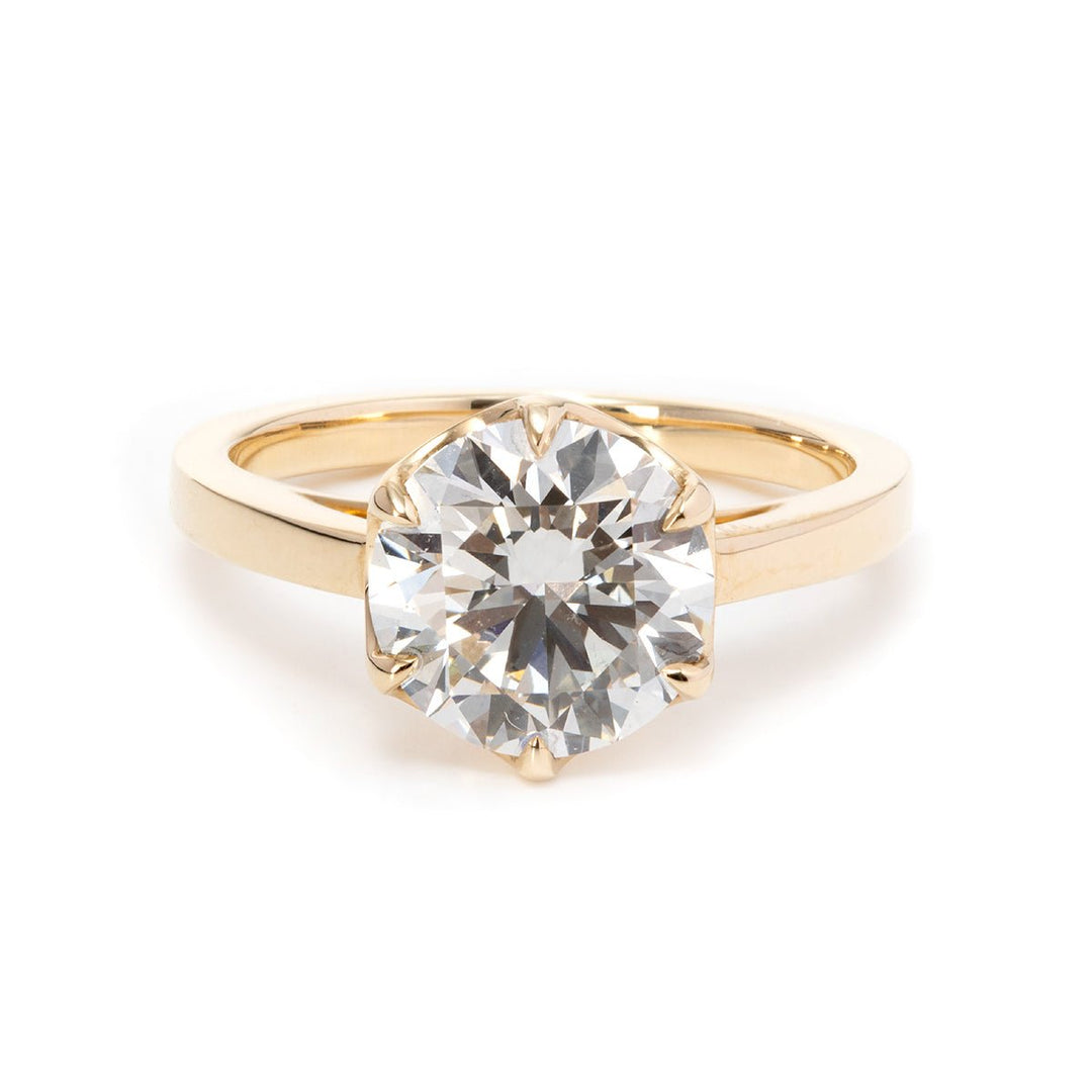 Round Brilliant - Cut Lab Diamond Solitaire Ring with Floral Basket Setting - FIORESE JEWELRY