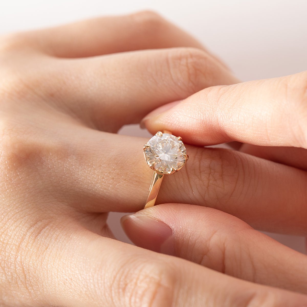 Round Brilliant - Cut Lab Diamond Solitaire Ring with Floral Basket Setting - FIORESE JEWELRY