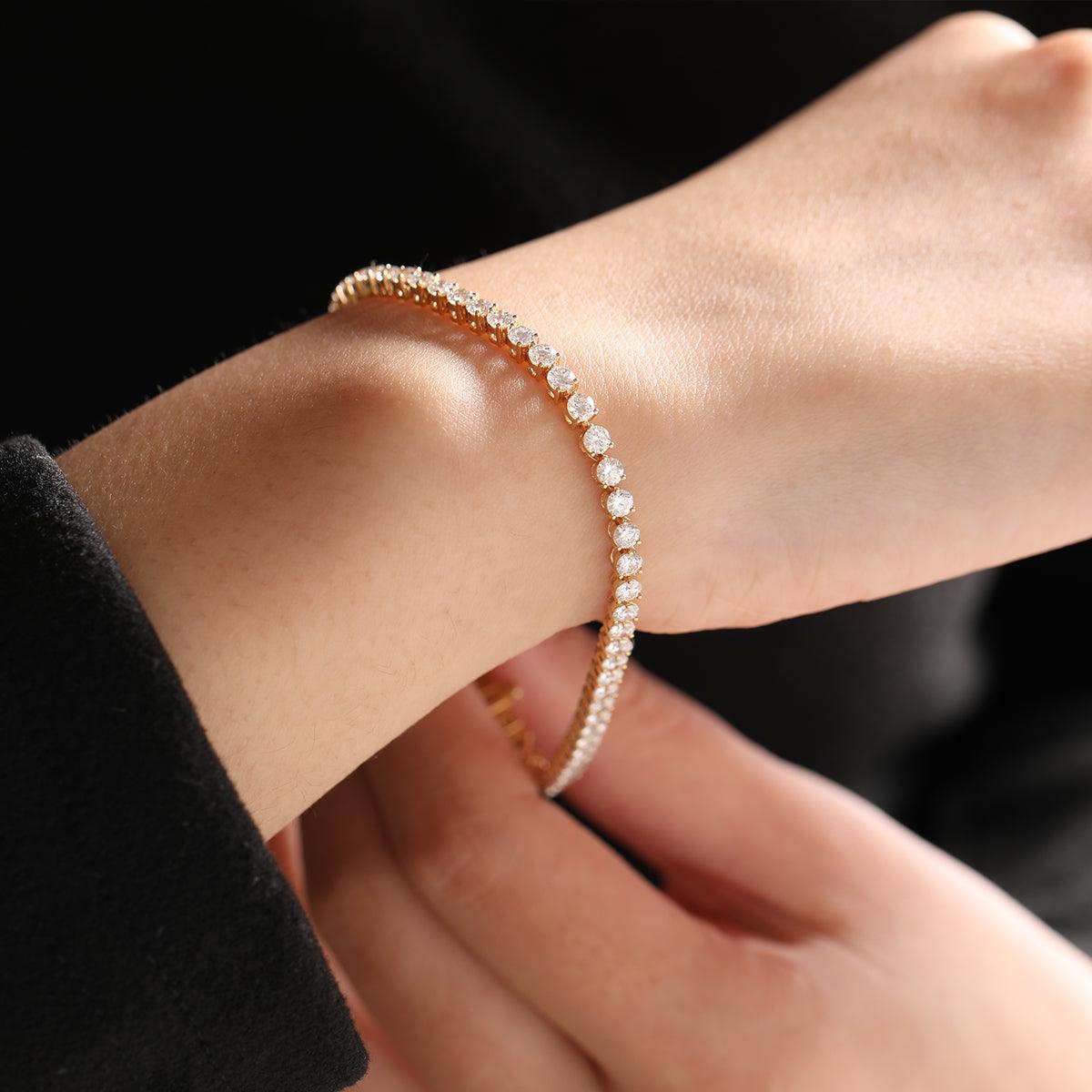 Round Brilliant Cut Lab Diamond Three - Prong Basket Tennis Bracelet with Box Clasp - FIORESE JEWELRY