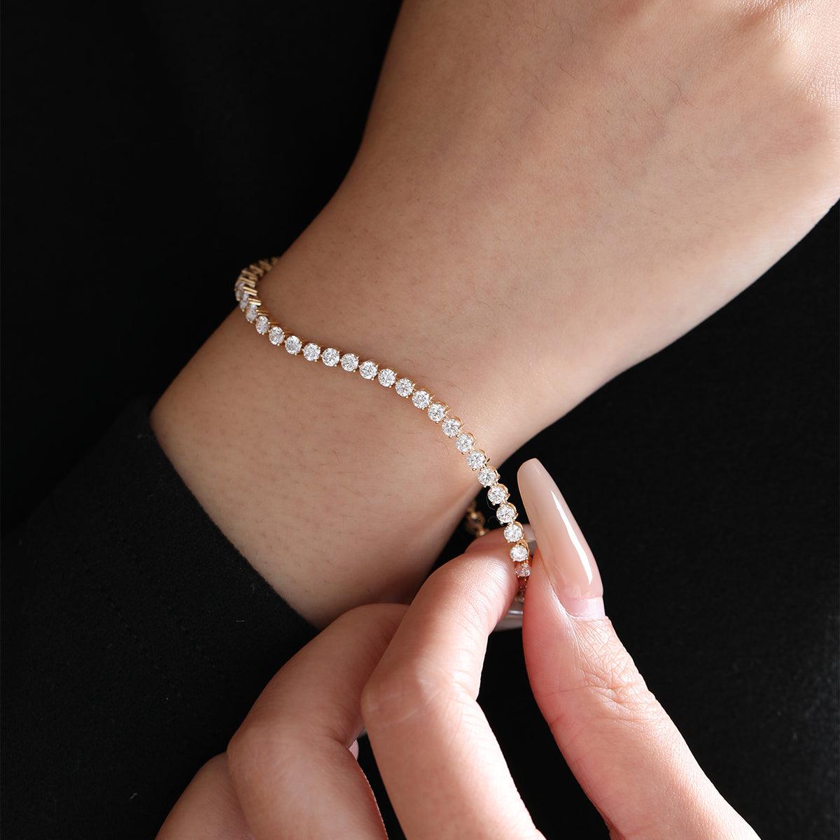 Round Brilliant Cut Lab Diamond Three-Prong Basket Tennis Bracelet with Box Clasp