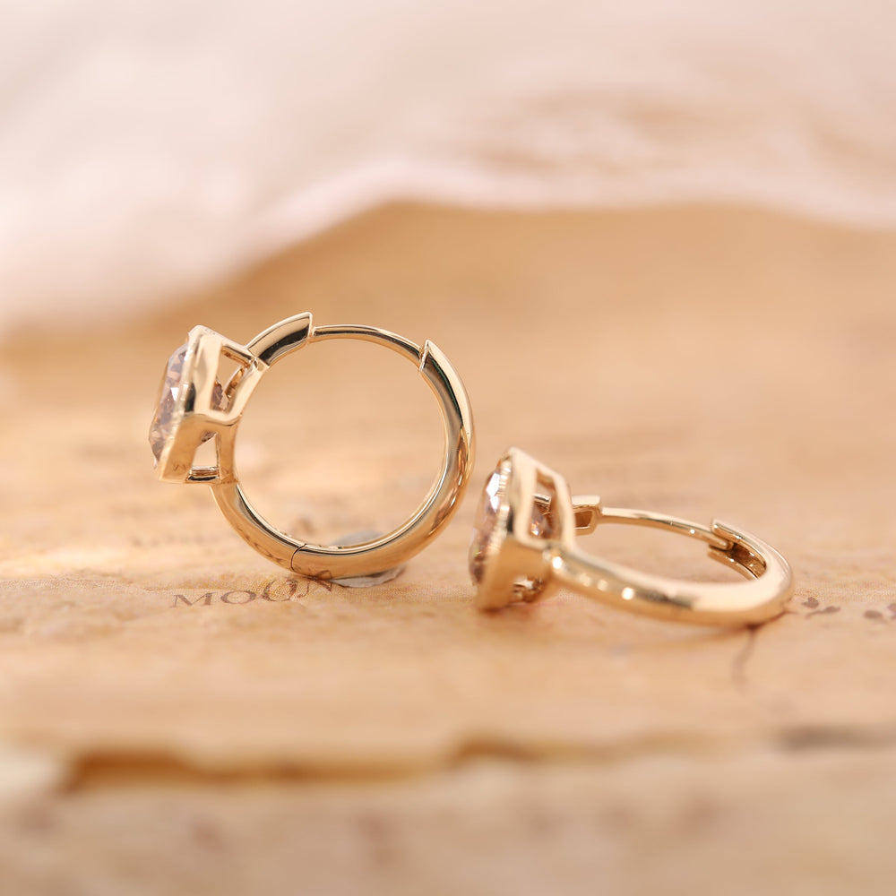 Round Brown Lab Diamond Bezel Huggie Earrings - FIORESE JEWELRY