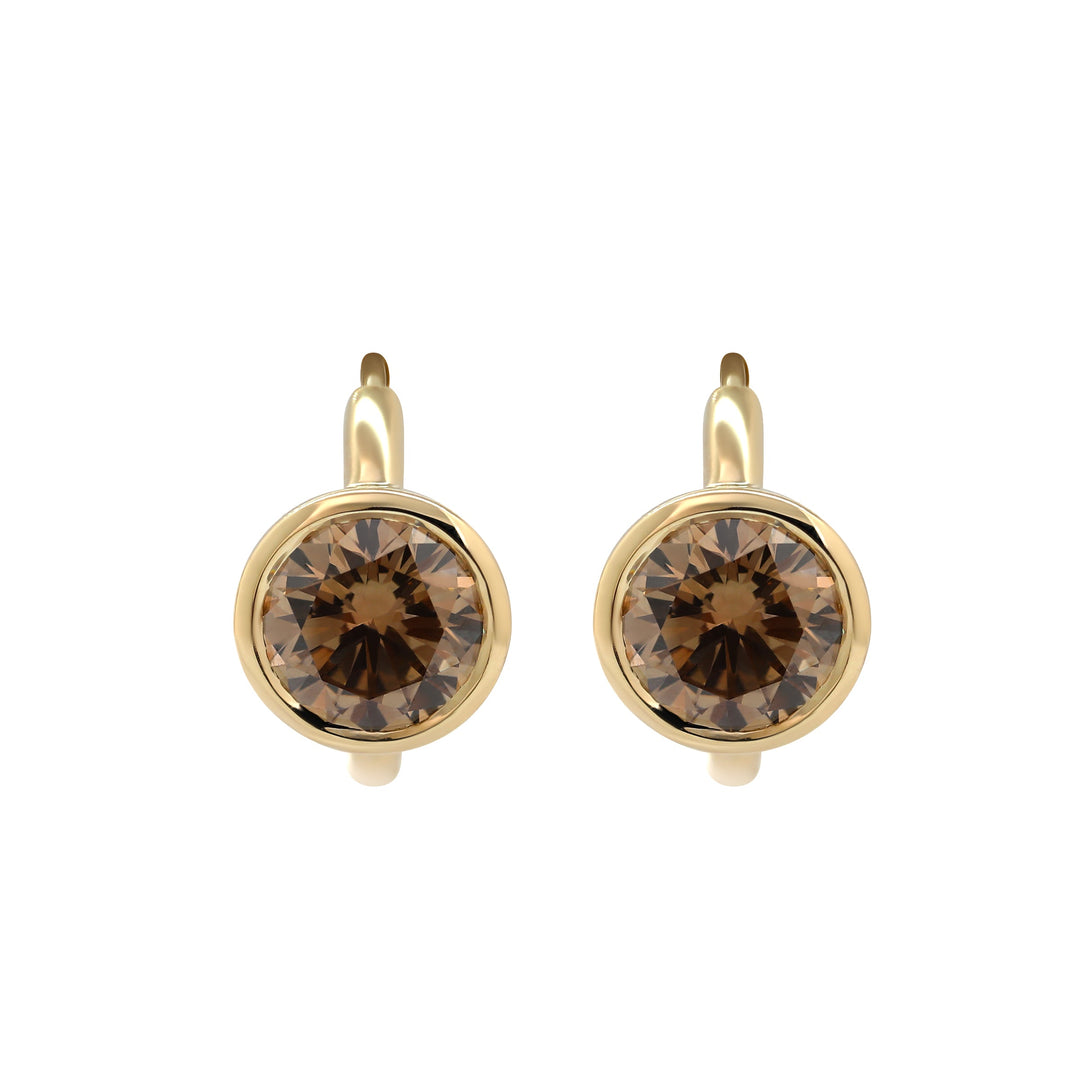 Round Brown Lab Diamond Bezel Huggie Earrings - FIORESE JEWELRY