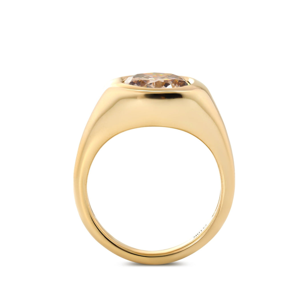 Round Brown Lab Diamond Solitaire Ring Inspired by Pantone 2025 "Mocha Mousse", with Bezel Setting and Tapered Band - FIORESE JEWELRY