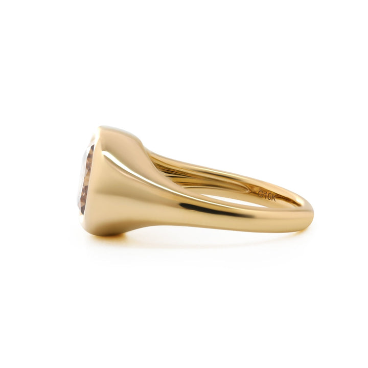 Round Brown Lab Diamond Solitaire Ring Inspired by Pantone 2025 "Mocha Mousse", with Bezel Setting and Tapered Band - FIORESE JEWELRY