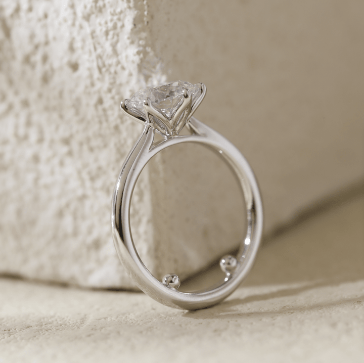 Round-Cut Diamond Solitaire Engagement Ring with Six-Prong Tulip Setting and Tapered Band - FIORESE JEWELRY