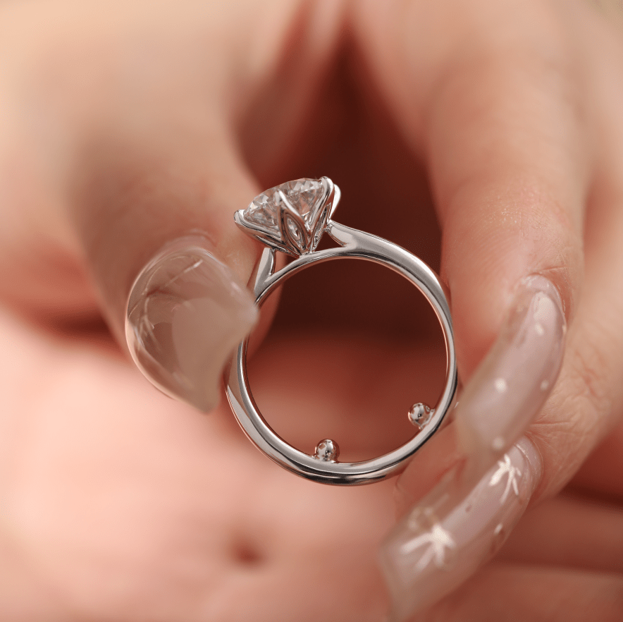 Round-Cut Diamond Solitaire Engagement Ring with Six-Prong Tulip Setting and Tapered Band - FIORESE JEWELRY