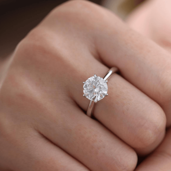 Round-Cut Diamond Solitaire Engagement Ring with Six-Prong Tulip Setting and Tapered Band - FIORESE JEWELRY