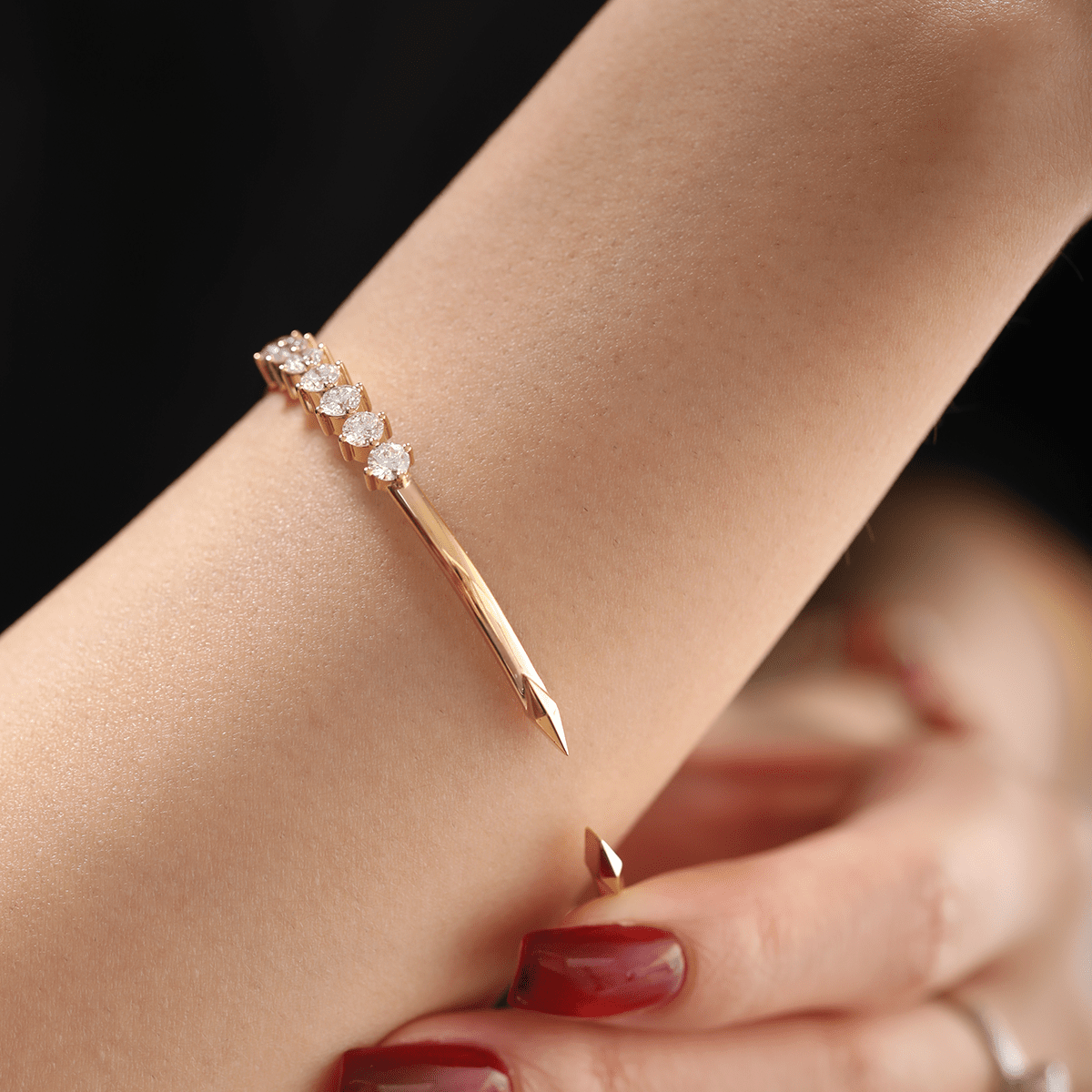 Round Cut Lab Diamond 14-Stone Open Bangle Bracelet